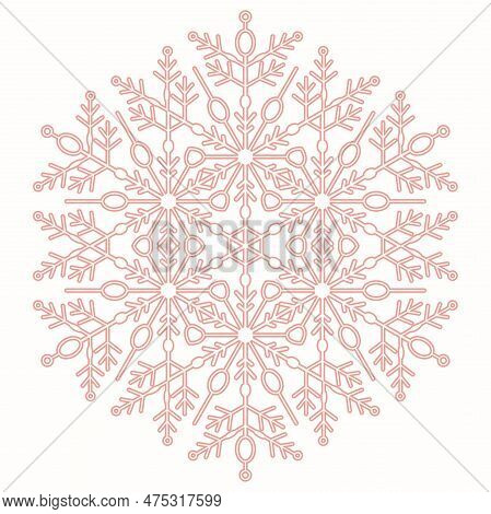 Round Vector Snowflake. Abstract Winter Ornament. Pattern With Sround Pink Nowflake