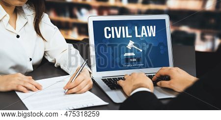 Civil Law Astute Information Showing On Laptop Computer Screen For Common Justice Legal Regulation R