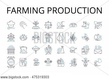 Farming Production Line Icons Collection. Manufacturing Industry, Construction Development, Trading 