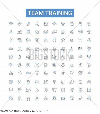 Team Training Outline Icons Collection. Team-building, Collaboration, Education, Coaching, Facilitat