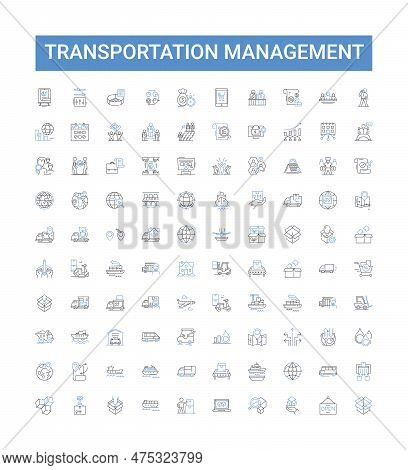 Transportation Management Outline Icons Collection. Shipping, Logistics, Tracking, Traffic, Railways