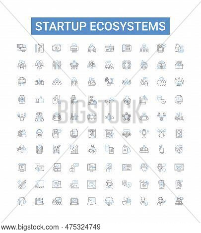 Startup Ecosystems Outline Icons Collection. Incubators, Accelerators, Seed, Funding, Mentoring, Vcs