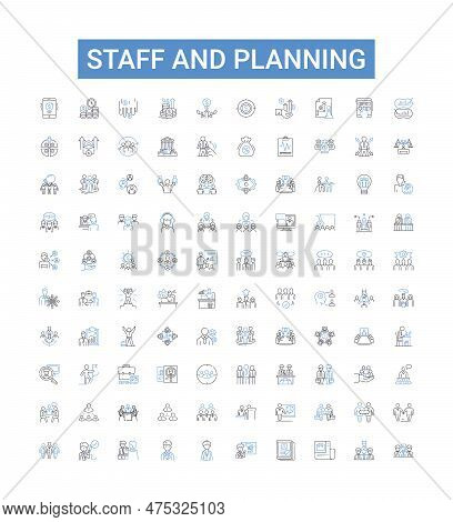 Staff And Planning Outline Icons Collection. Staffing, Planning, Organizing, Scheduling, Hiring, Ass