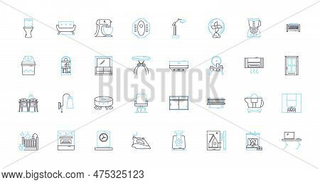 Furnishings Accents Linear Icons Set. Decor, Accents, Textiles, Pillows, Throws, Drapery, Rugs Line 