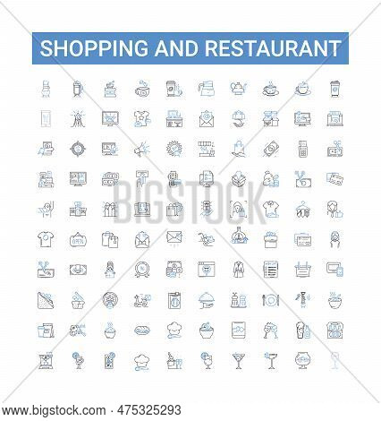 Shopping And Restaurant Outline Icons Collection. Shopping, Restaurant, Shopping Mall, Boutique, Caf