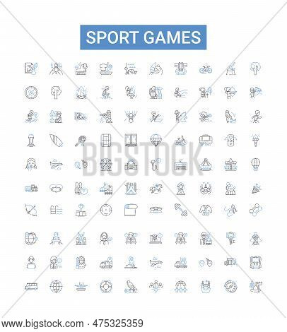 Sport Games Outline Icons Collection. Sports, Games, Soccer, Basketball, Baseball, Football, Hockey 