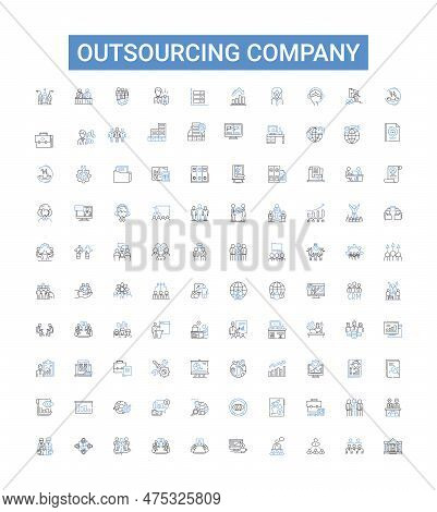 Outsourcing Company Outline Icons Collection. Outsourcing, Company, Consultancy, Provider, Contracto