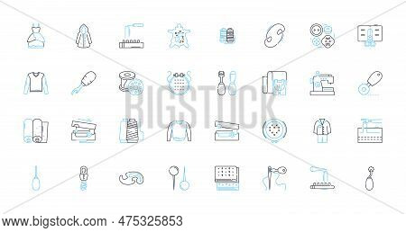 Knitting Linear Icons Set. Needles, Yarn, Stitches, Patterns, Garments, Wool, Scarves Line Vector An