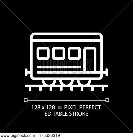 Passenger Railroad Carriage Pixel Perfect White Linear Icon For Dark Theme. Railway Car. Train Wagon