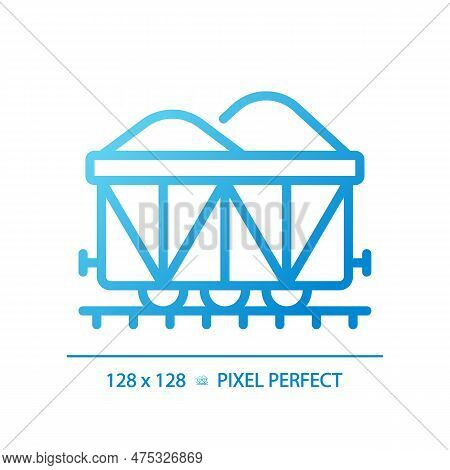 Open Wagon Pixel Perfect Gradient Linear Vector Icon. Rail Gondola. Railcar Transportation. Freight 