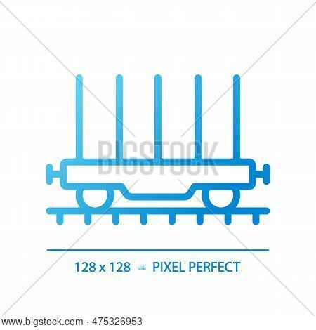 Flatcar Pixel Perfect Gradient Linear Vector Icon. Freight Railroad Car. Open Platform. Shipping Con