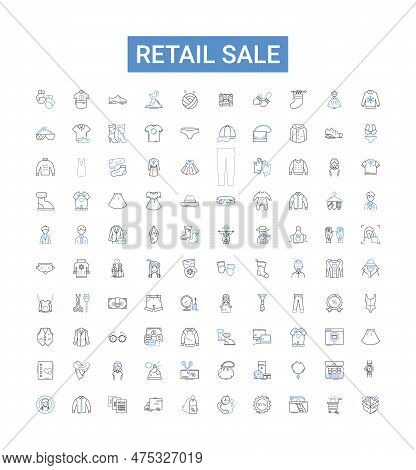 Retail Sale Outline Icons Collection. Store, Shopping, Outlet, Commerce, Merchandise, Trade, Buy Vec