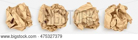 Realistic 3d Set Of Crumpled Paper Balls Isolated On Transparent Background. Vector Illustration Of 