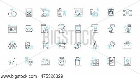 Working Doing Linear Icons Set. Laboring, Tasking, Occupying, Employed, Undertaking, Engaged, Produc