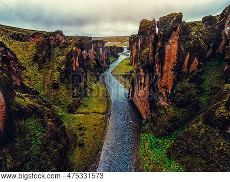 Unique Landscape Of Fjadrargljufur In Iceland. Top Tourism Destination. Fjadrargljufur Canyon Is A M