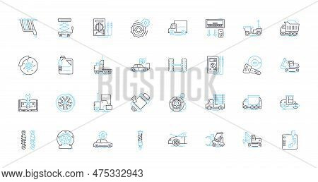 Automobile Linear Icons Set. Vehicle, Transport, Fuel, Engine, Tire, Steering, Brakes Line Vector An