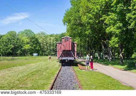 Westerbork, Netherlands - June 08, 2021: Old Railway Wagon In The Historic Memorial Park Westerbork,