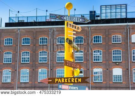 Groningen, Netherlands - April 02, 2023: Tourist Sign On The Grounds Of The Former Sugar Refinery In