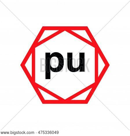 Pu Hexagon Typography Monogram. Pu Lettering Icon.
