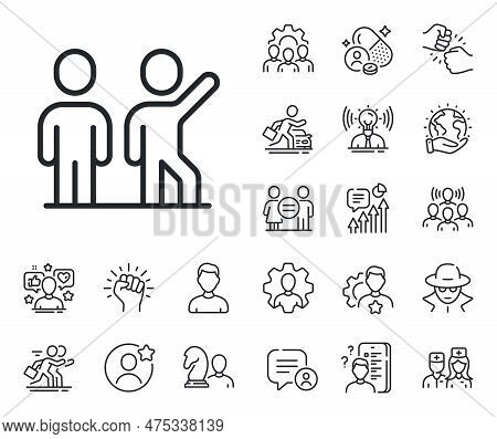 Team Work Together Sign. Specialist, Doctor And Job Competition Outline Icons. Teamwork Line Icon. B