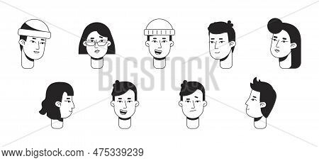 Business Startuppers And Leaders Flat Line Bw Vector Character Heads Pack