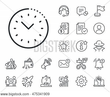 Clock Sign. Salaryman, Gender Equality And Alert Bell Outline Icons. Time Management Line Icon. Watc