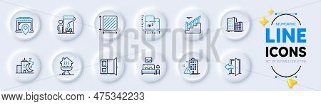 Square Area, Floor Plan And Painter Line Icons For Web App. Pack Of Furniture, Home Grill, Open Door