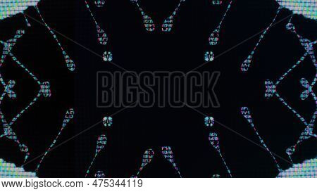 Glitch Fluid. Digital Frame. Futuristic Ornament. Iridescent Blue Pink Color Glowing Liquid Crystal 
