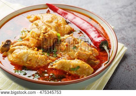 Chicken Curry A Maharashtrian Dish Is Made With Aromatic Malvani Spices And Coconut Closeup On The B