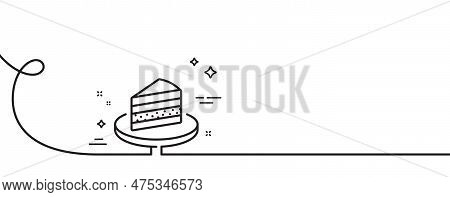 Cake Line Icon. Continuous One Line With Curl. Sweet Dessert Sign. Confectionery Or Pastry Symbol. C