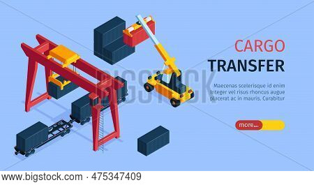 Cargo Transfer Horizontal Banner Demonstrated Reachstacker And Mooring Crane Loader Working With Con