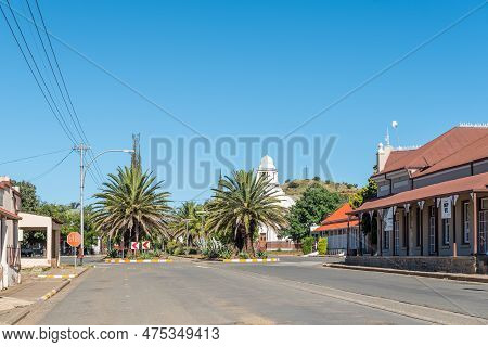 Fauresmith, South Africa - Feb 21, 2022: Historic Buildings In Fauresmith. The Railway Line Runs Dow