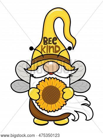 Bumble Bee Gnome - Hand Drawn Modern Gnome  Illustration. Perfect For Advertising, Poster, Announcem