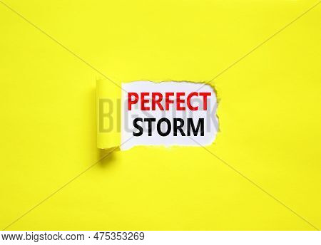 Perfect Storm Symbol. Concept Words Perfect Storm On Beautiful White Paper. Beautiful Yellow Table Y