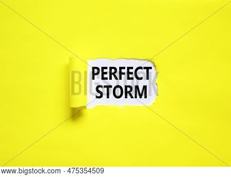 Perfect Storm Symbol. Concept Words Perfect Storm On Beautiful White Paper. Beautiful Yellow Table Y