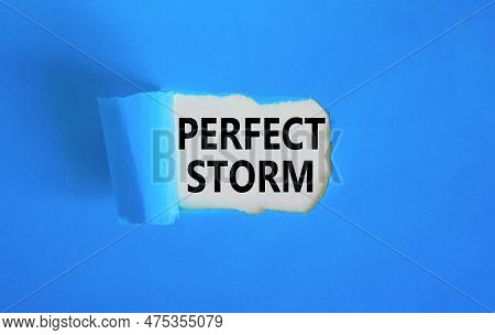Perfect Storm Symbol. Concept Words Perfect Storm On Beautiful White Paper. Beautiful Blue Table Blu