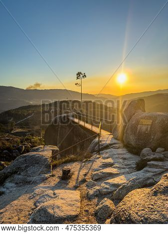 Sunset View Of Fafiao Viewpoint And Hills In Geres National Park. Northen Portugal