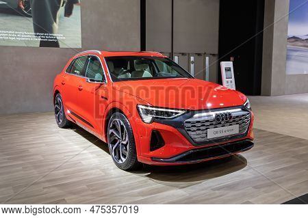 Audi Q8 E-tron Fully-electric Suv Car At The Brussels Autosalon European Motor Show. Brussels, Belgi