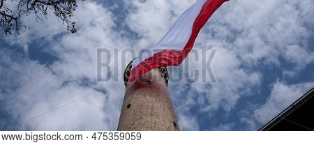 State Flag - Flag Of Poland At The Lighthouse In Swinoujscie