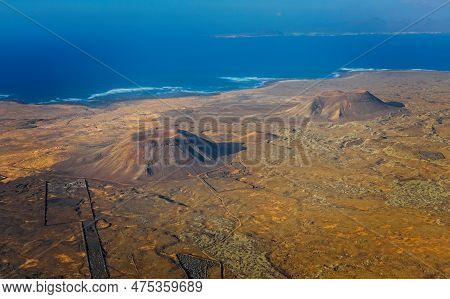 Scenic View Of The Volcano Bayuyo, Volcano Mountain On The Fuerteventura, Landscape With Volcano And