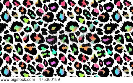 Trendy Neon Leopard Pattern Horizontal Background. Vector Rainbow Wild Animal Cheetah Skin, Gradient