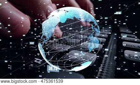 Man Working On Computer With Graphic Of Mathematics Coding Modernization Showing Concept Computer So