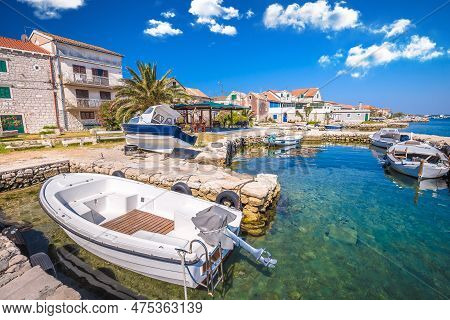 Fishermen Village Waterfront On Krapanj Island View,  Sea Sponge Harvesting Village, Sibenik Archipe