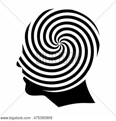 Hypnosis Spiral Human Head Profile Silhouette, Concept Illustration For Hypnosis, Mental Health, Unc