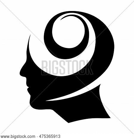 Hypnosis Spiral Human Head Profile Silhouette, Concept Illustration For Hypnosis, Mental Health, Unc