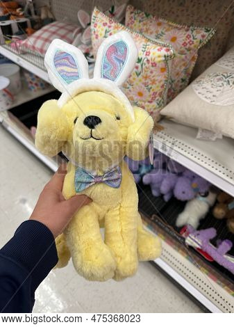 Maple Grove, Minnesota - April 8, 2023: Fao Schwartz Yellow Labrador Retriever Dog Plush Stuffed Ani