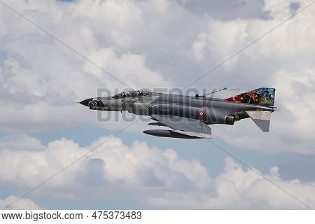 Konya, Turkiye - June 30, 2022: Turkish Air Force Mcdonnell Douglas F-4e Phantom Ii (5009) Flying Ov