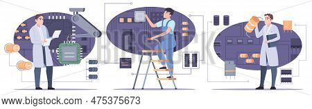 Micro Chips Composition With Programmer Symbols Flat Isolated Vector Illustration