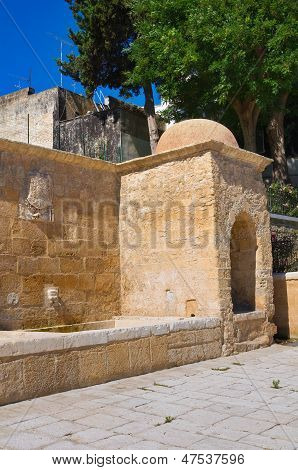 Tancredi Brunnen. Brindisi. Puglia. Italien.