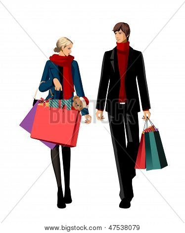 Casal com sacos de compras
